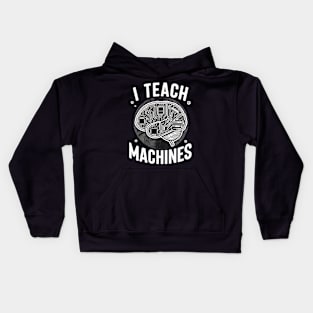 I Teach Machines Cool Circuit Brain Modern Black and White Kids Hoodie